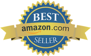 Amazon Best Seller badge with blue and gold ribbon
